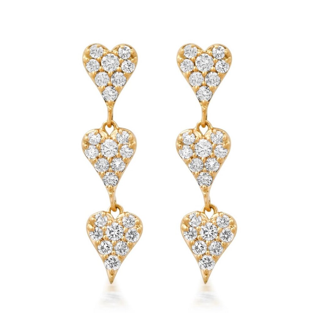 Triple Heart Trail 14K (or 18k upon request) Yellow Gold Drop Earrings